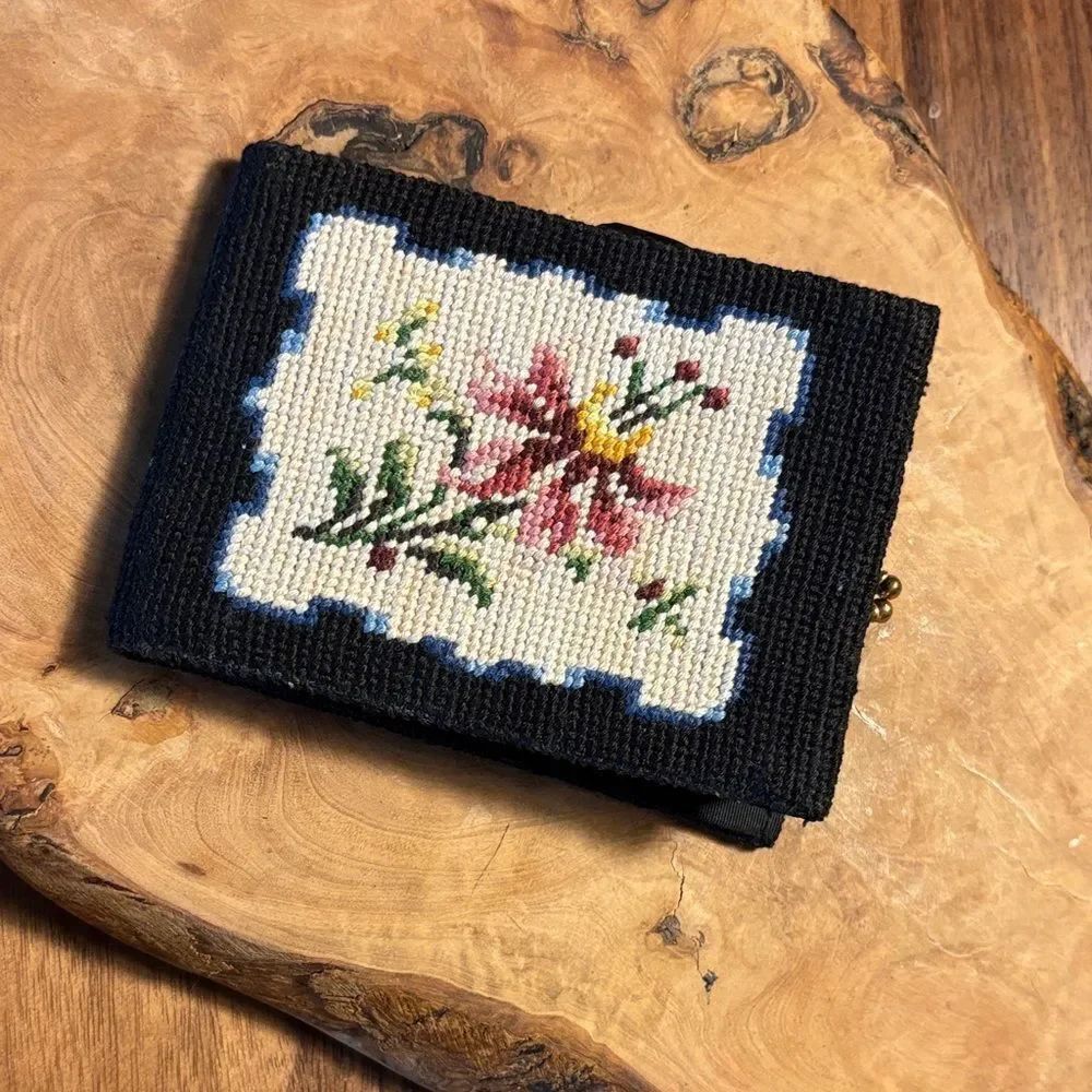 Vintage Needlepoint Wallet with Kiss Lock
